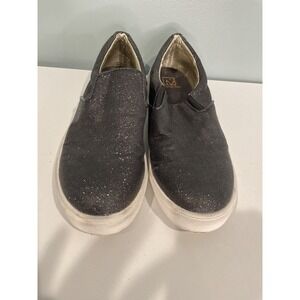 Material Girl Womens Black Glitter Slip On Sneakers Shoes Size 8M
